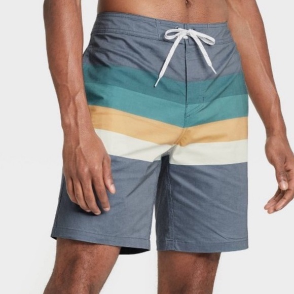 New! Goodfellow & Co. Men's Sz 33 IndigoVector Striped Boardshorts Swim Trunks - Picture 6 of 14